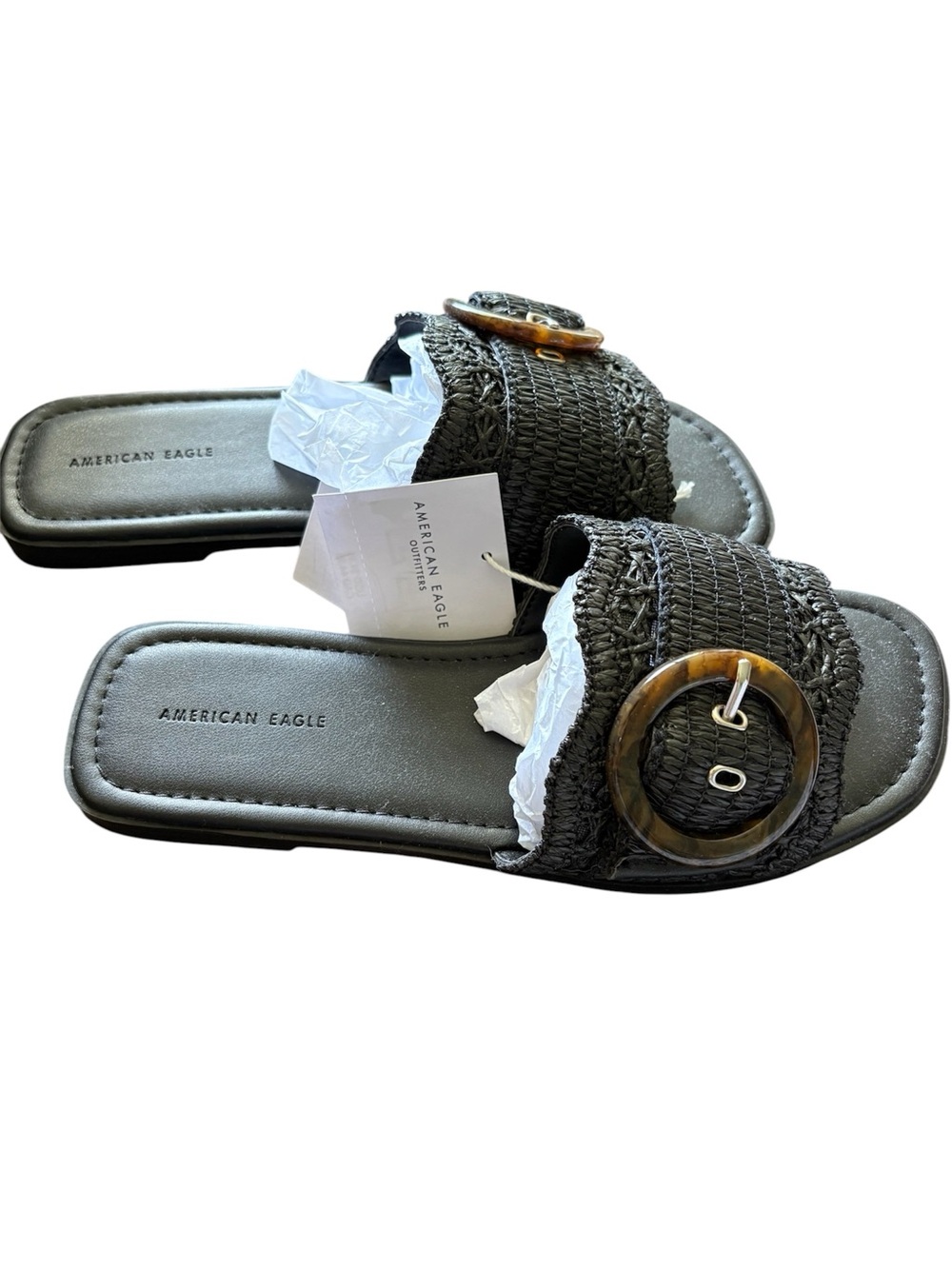 American Eagle Outfitters Black Woven Slide Sandals with Buckle